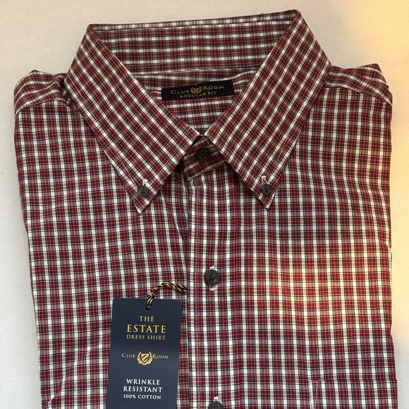 THE ESTATE CLUB ROOM RED PLAID MENS BUTTON DOWN DRESS SHIRT SIZE 17 34/35 - Picture 2 of 4